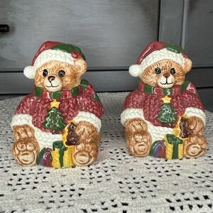 New Vintage 1996 Jay Imports Salt And Pepper Shaker Santa Teddy Bear Christmas